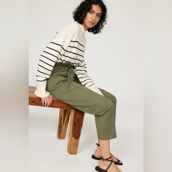 Marissa Webb Green Paper Bag Vintage Wash Pants Size 12 - Picture 4 of 10